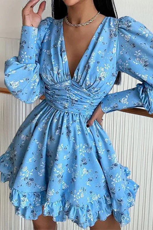 Floral Long Sleeve Party  Dress - Image 11