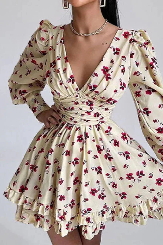 Floral Long Sleeve Party  Dress - Image 2
