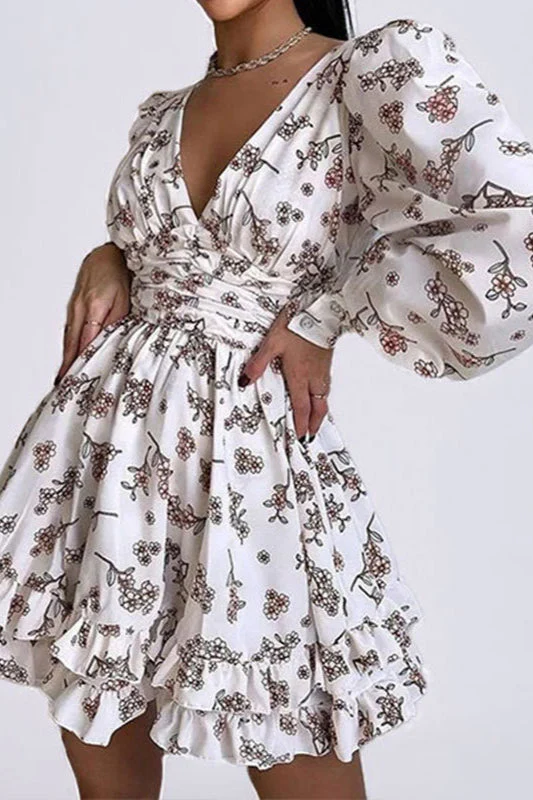 Floral Long Sleeve Party  Dress - Image 3