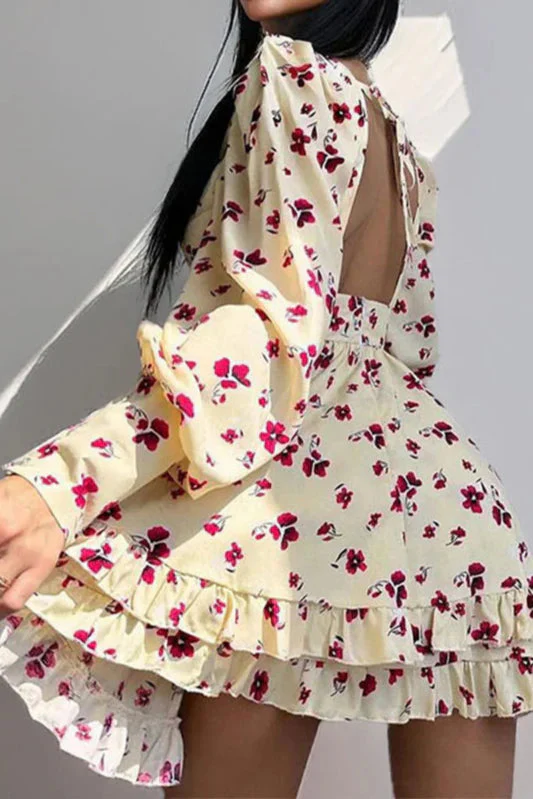 Floral Long Sleeve Party  Dress - Image 7