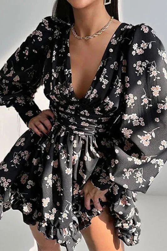 Floral Long Sleeve Party  Dress - Image 9