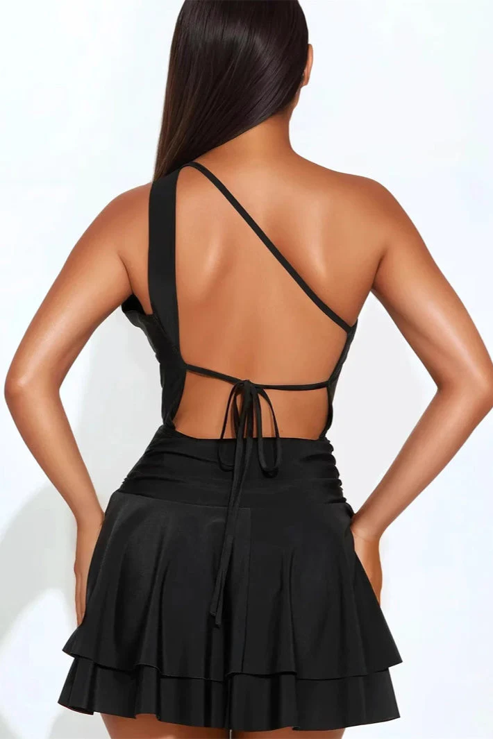 Asymmetrical Metallic Cutout Backless Party Dress - Image 3