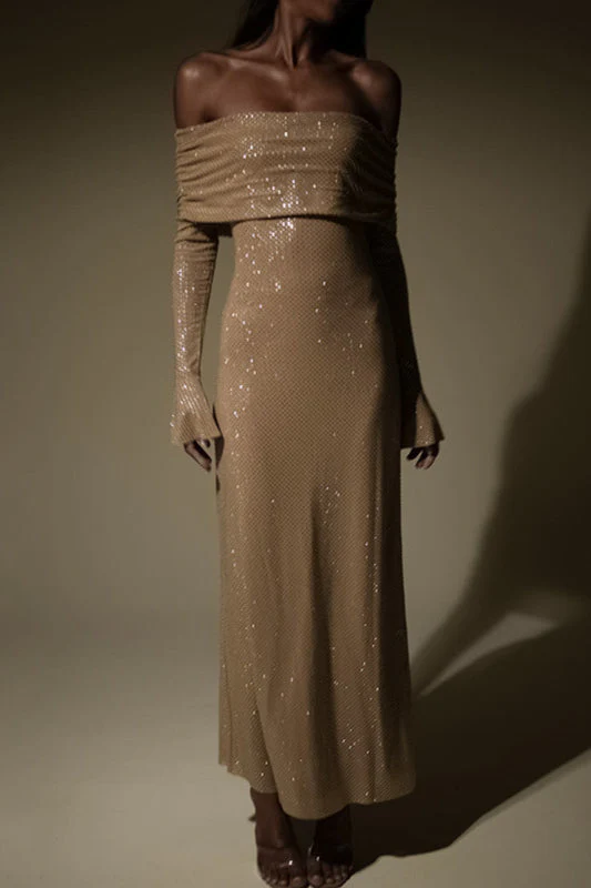 Metallic Trim Slimming Off-Shoulder Bodycon Party Dress - Image 6