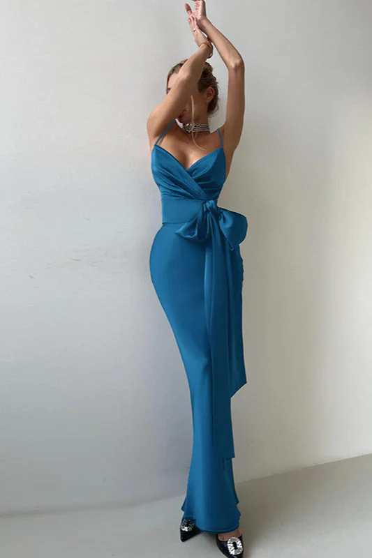 V-Neck Bow Tie Waist-Cinched Bodycon Party Dress - Image 4