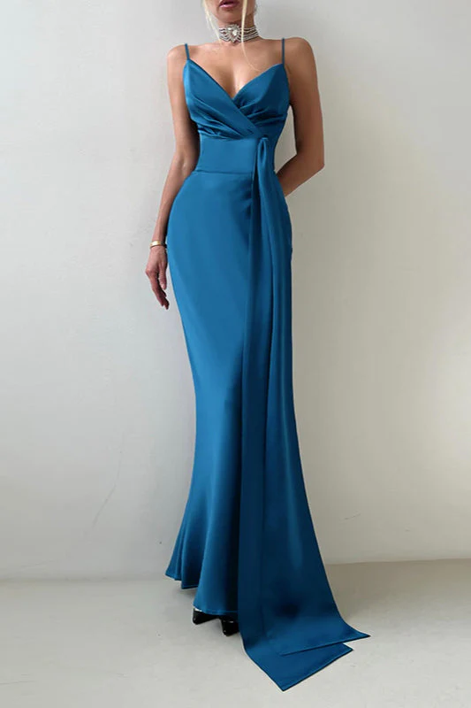 V-Neck Bow Tie Waist-Cinched Bodycon Party Dress - Image 5