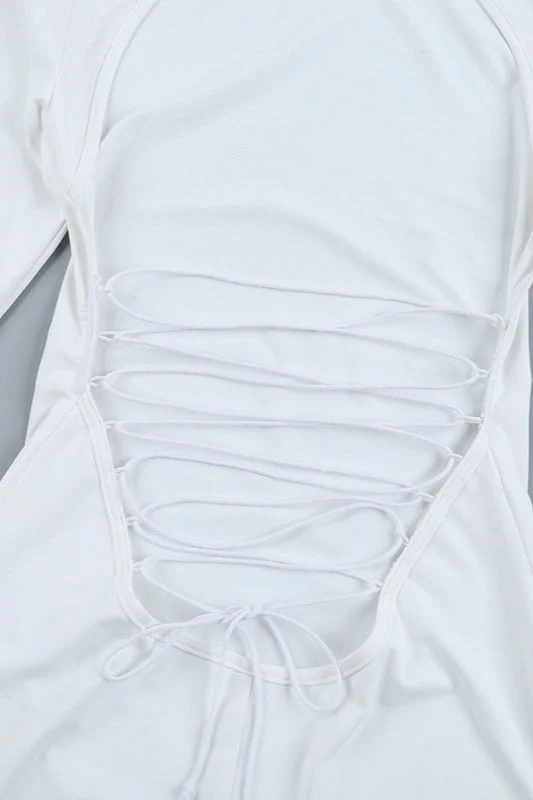 Backless Tie Bodycon Long Sleeve Party Dress - Image 7