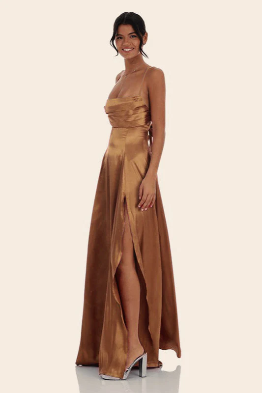 Satin Square Neck High Split Bodycon Party  Dress - Image 10