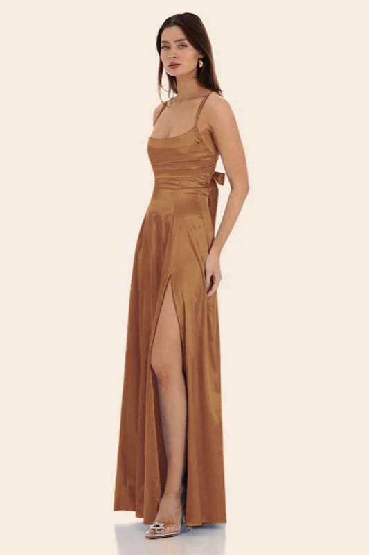 Satin Square Neck High Split Bodycon Party  Dress - Image 11