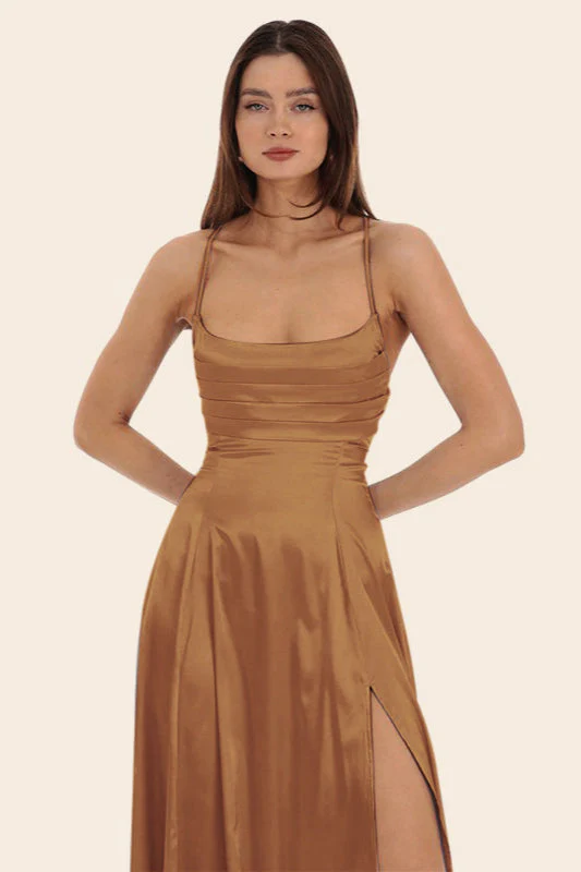Satin Square Neck High Split Bodycon Party  Dress - Image 12