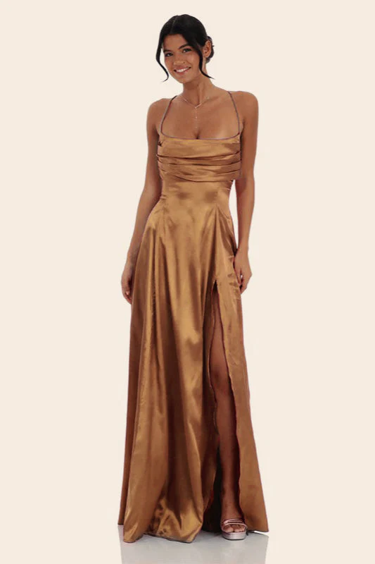 Satin Square Neck High Split Bodycon Party  Dress - Image 8