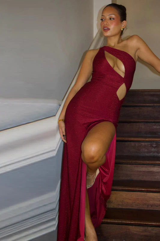 One-Shoulder Cutout Split Bodycon Party Dress - Image 13