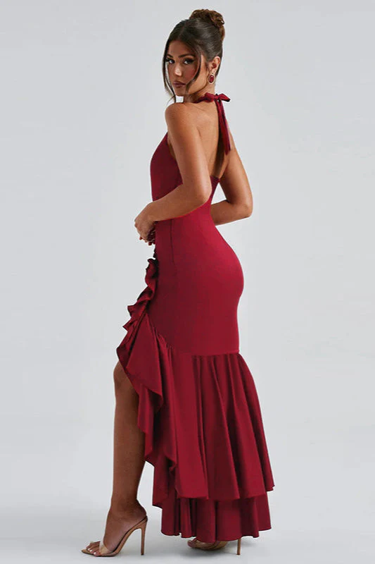 Halter Deep V Ruffled Bodycon Party Dress - Image 4