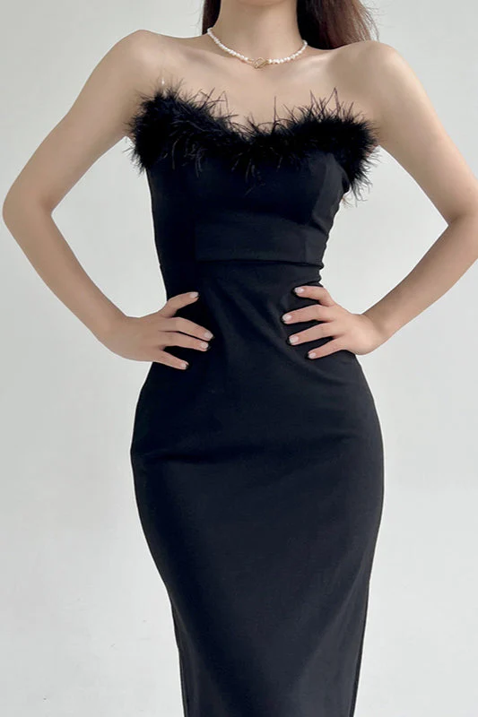 Strapless V-Neck Feathered Mermaid Party  Dress - Image 10