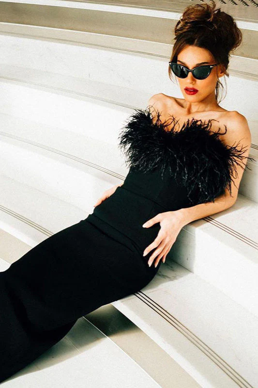 Strapless V-Neck Feathered Mermaid Party  Dress - Image 6