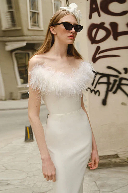 Strapless V-Neck Feathered Mermaid Party  Dress - Image 7