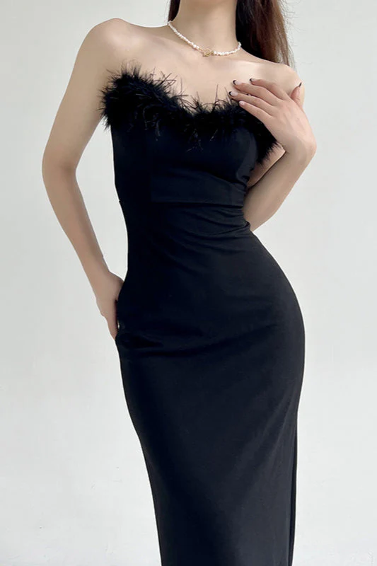 Strapless V-Neck Feathered Mermaid Party  Dress - Image 8