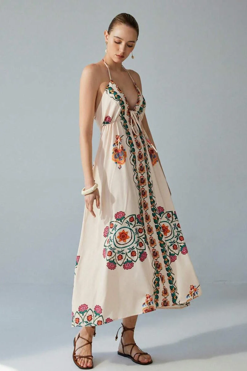 Colorful Floral Maxi Strap Boho Dress - Image 2
