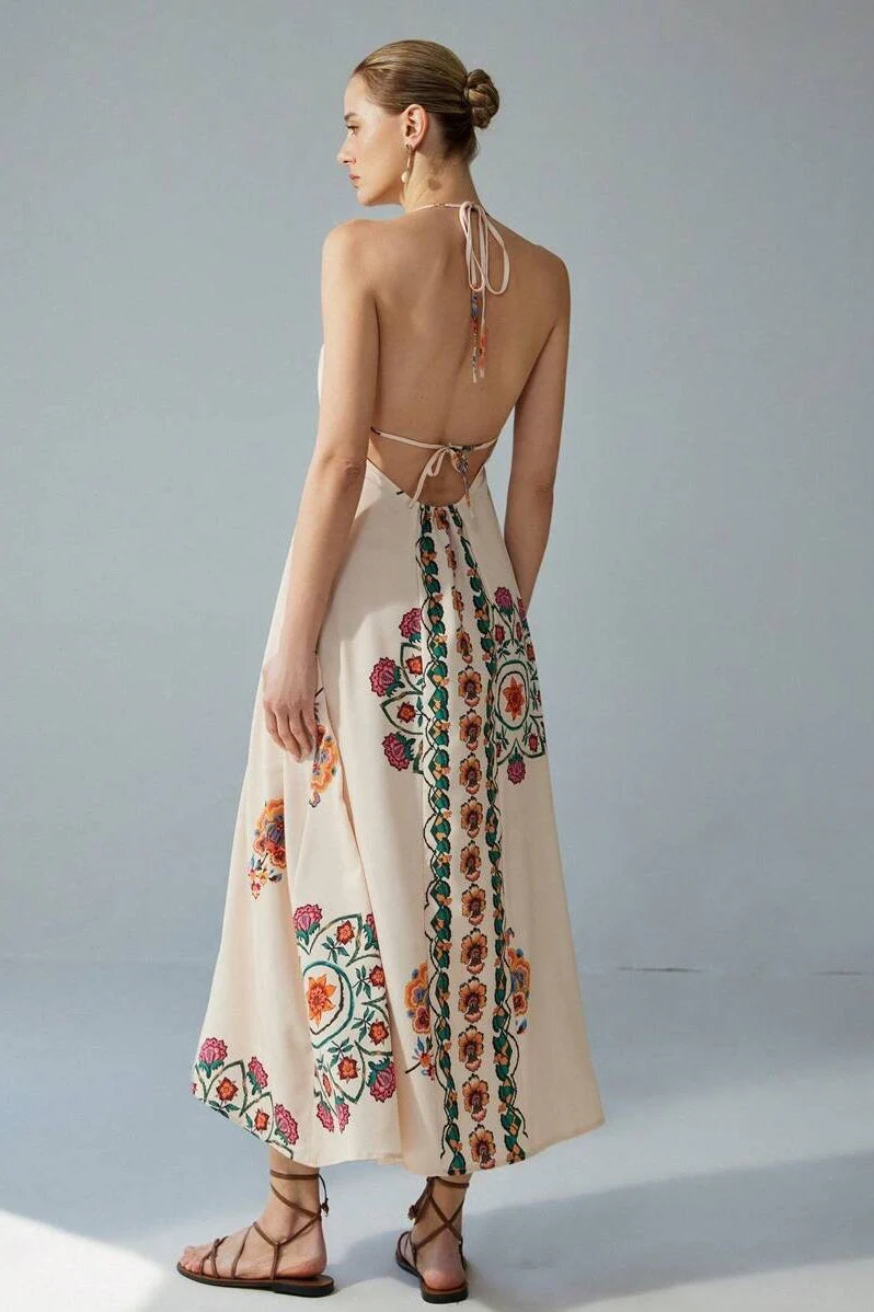 Colorful Floral Maxi Strap Boho Dress - Image 3