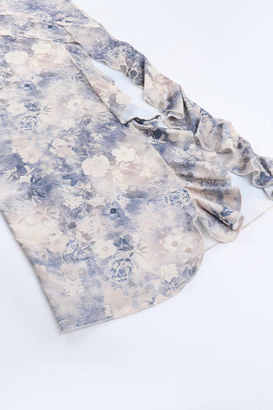 French Floral Strapless Ruffled Split Party  Dress - Image 6