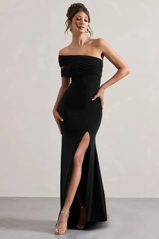Mesh Panel Off-Shoulder Split Bodycon Party Dress - Image 10