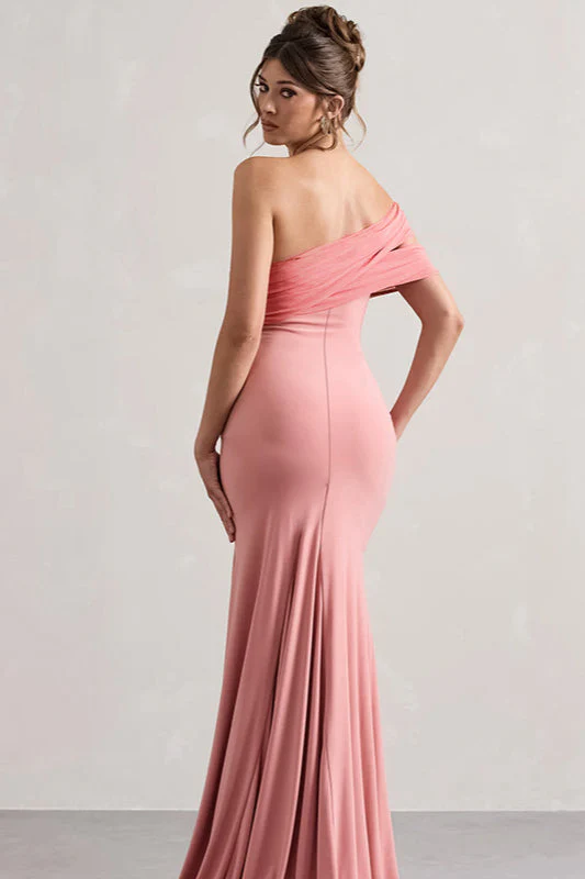 Mesh Panel Off-Shoulder Split Bodycon Party Dress - Image 12