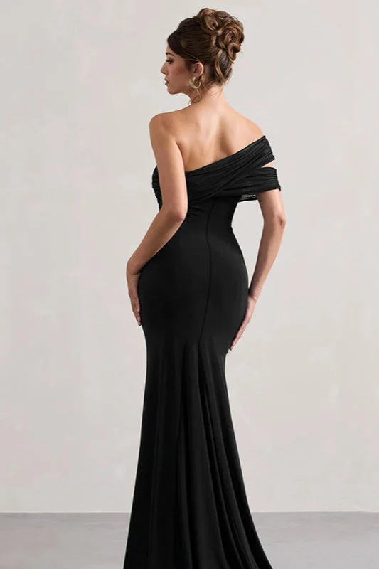 Mesh Panel Off-Shoulder Split Bodycon Party Dress - Image 2