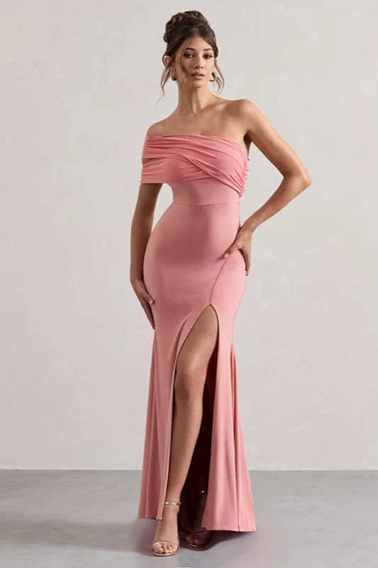 Mesh Panel Off-Shoulder Split Bodycon Party Dress - Image 7