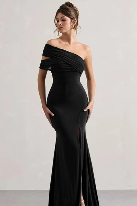 Mesh Panel Off-Shoulder Split Bodycon Party Dress - Image 9