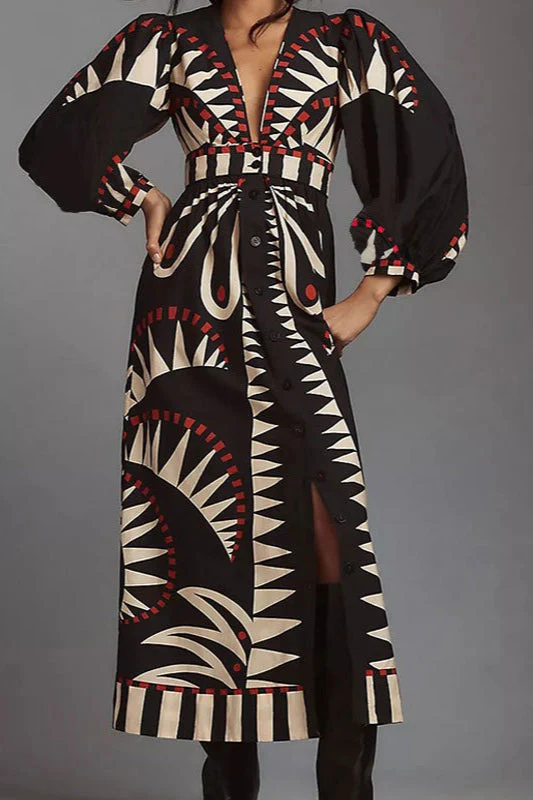 Retro Floral Long Sleeve Boho Dress - Image 2