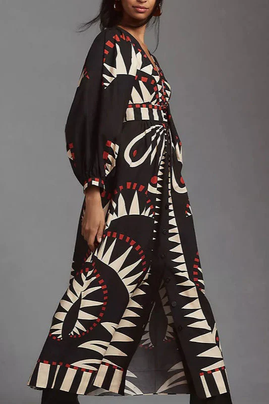 Retro Floral Long Sleeve Boho Dress - Image 3