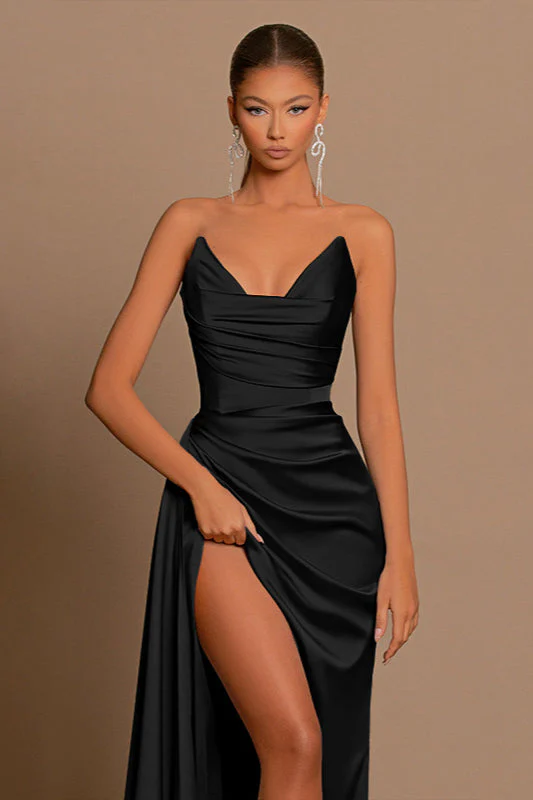Deep V Waist-Cinched Satin Split Bodycon Party Dress - Image 6