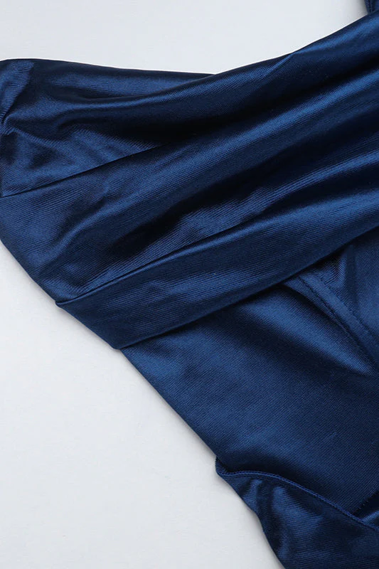 Deep V Waist-Cinched Satin Split Bodycon Party Dress - Image 7