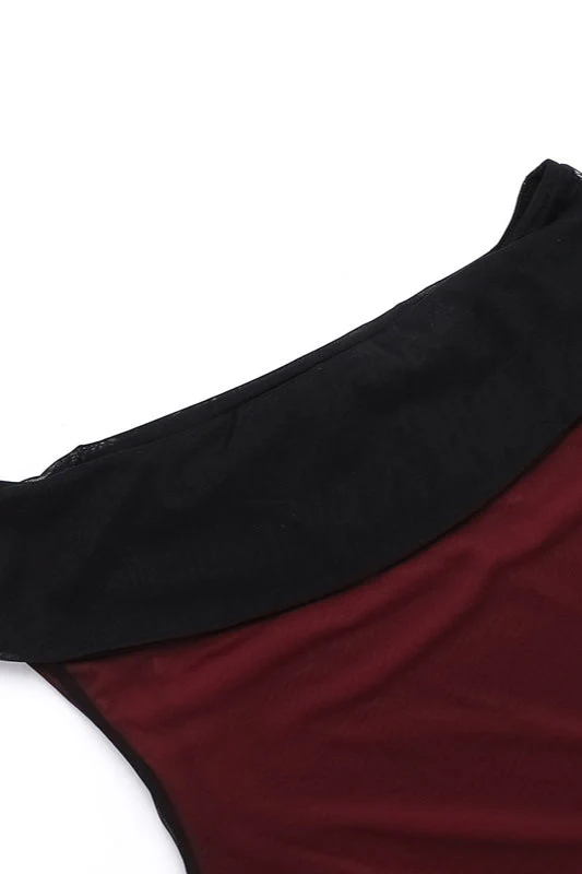Off-Shoulder Mesh Colorblock Bodycon Party Dress - Image 2
