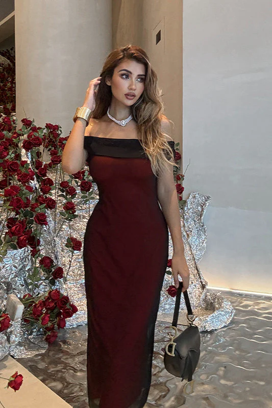 Off-Shoulder Mesh Colorblock Bodycon Party Dress - Image 4