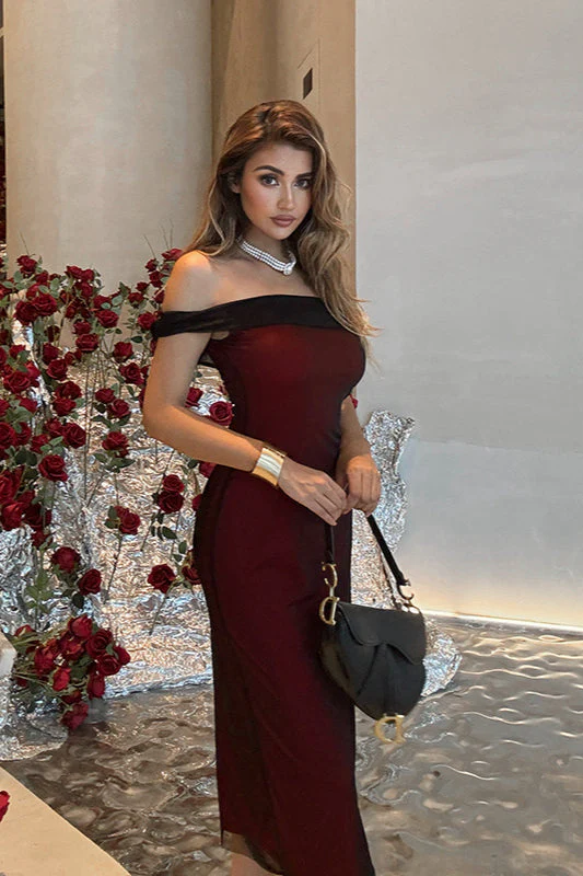 Off-Shoulder Mesh Colorblock Bodycon Party Dress - Image 6