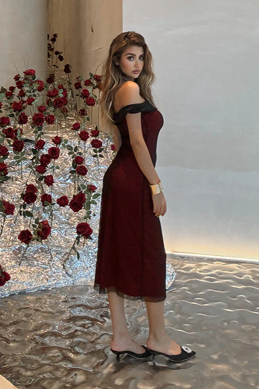 Off-Shoulder Mesh Colorblock Bodycon Party Dress - Image 7