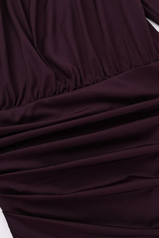 High Neck Ruched Split Bodycon Long Sleeve Party Dress - Image 15