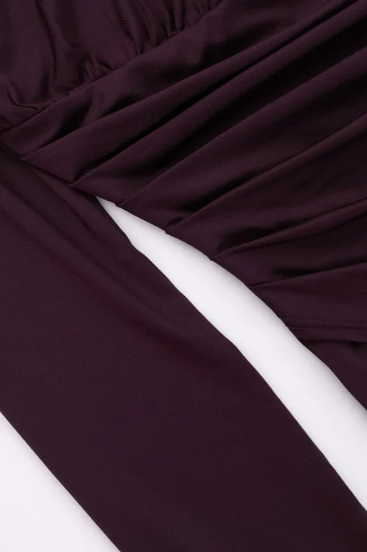 High Neck Ruched Split Bodycon Long Sleeve Party Dress - Image 16
