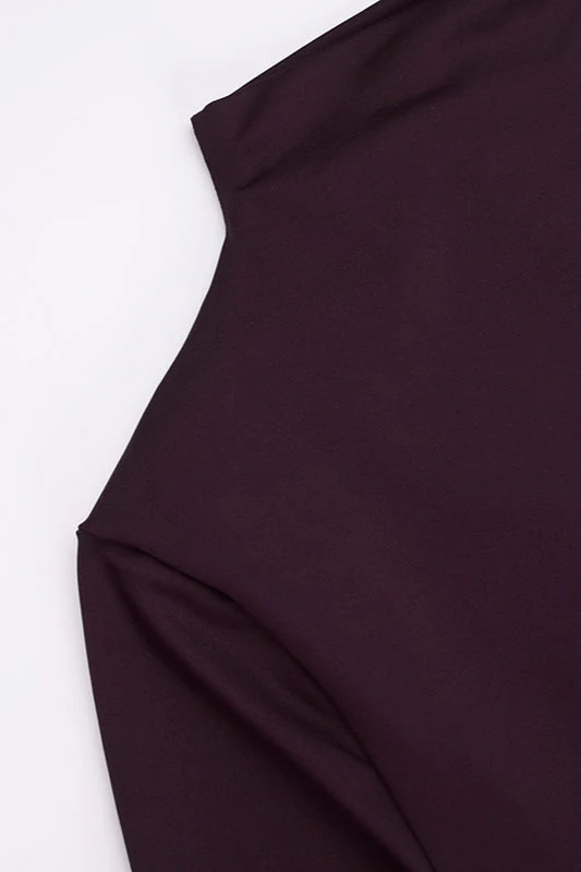 High Neck Ruched Split Bodycon Long Sleeve Party Dress - Image 4