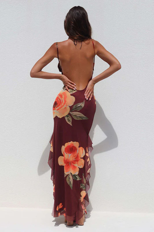 Floral Mesh Tie Split Bodycon Cami Party Dress - Image 7