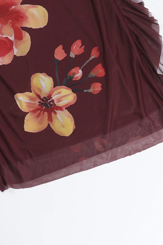 Floral Mesh Tie Split Bodycon Cami Party Dress - Image 9