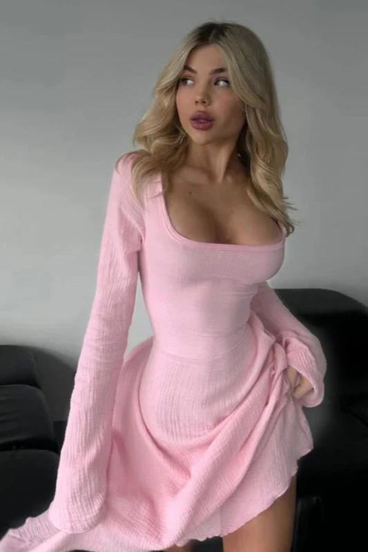 Elegant Fitted Long Sleeve Square Neck A-Line Party Dress - Image 7