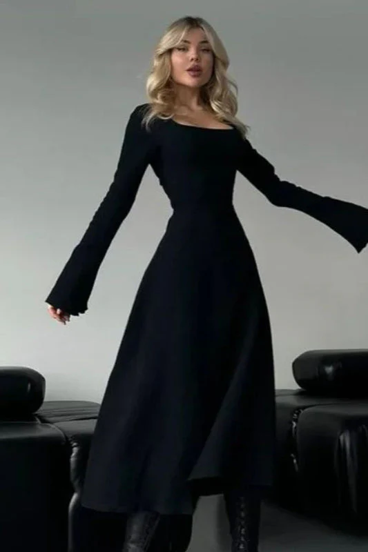 Elegant Fitted Long Sleeve Square Neck A-Line Party Dress - Image 8