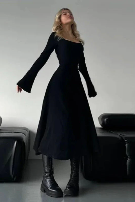 Elegant Fitted Long Sleeve Square Neck A-Line Party Dress - Image 9