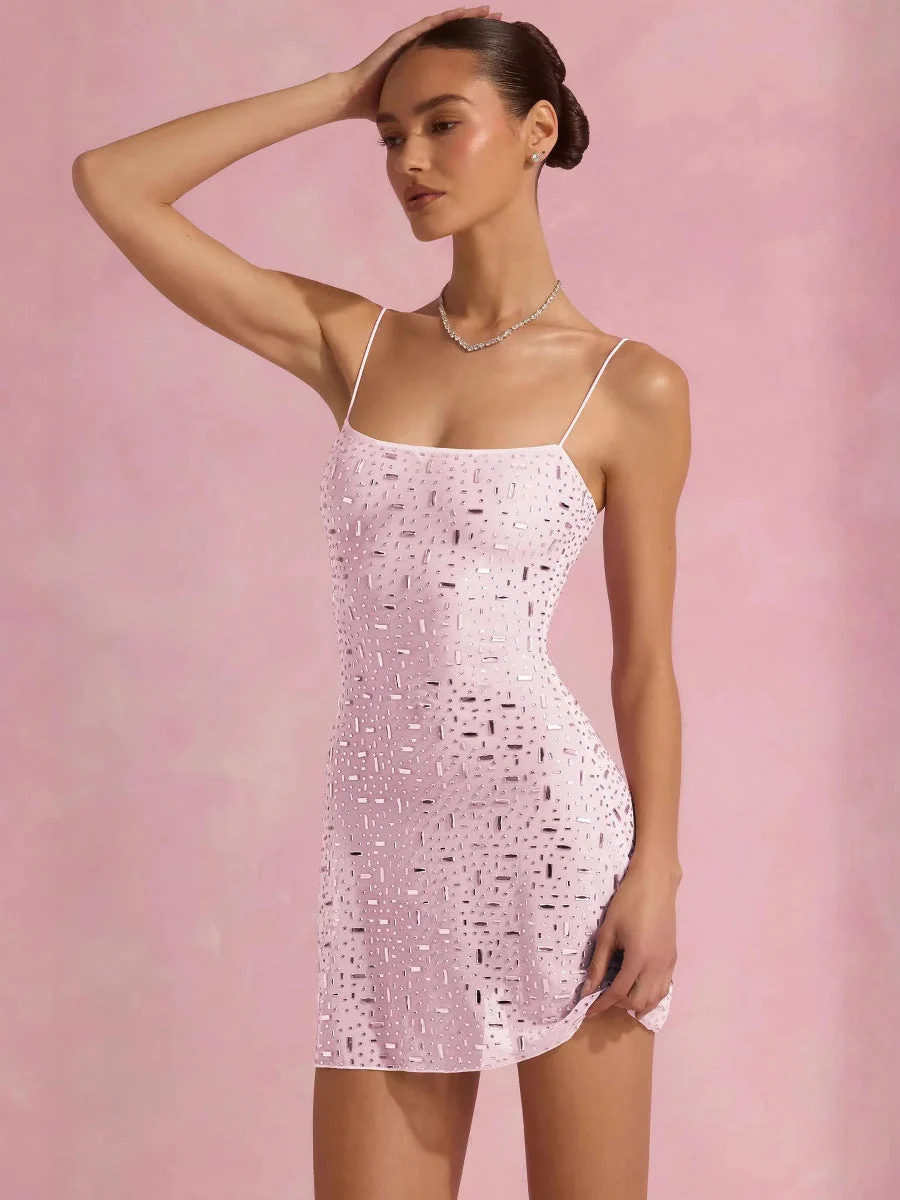 Rhinestone Double-Layer Mesh Bodycon Party Dress - Image 4