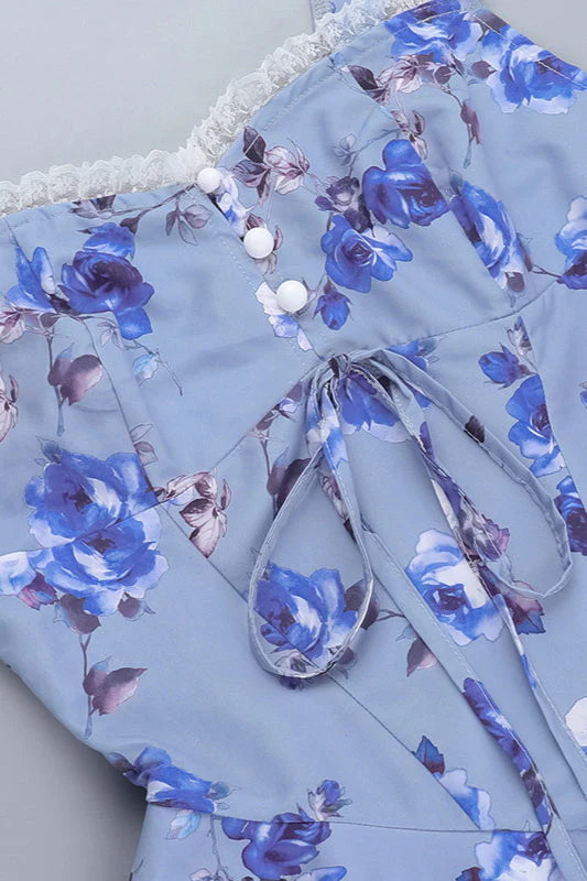 Floral A-line Cutout V-neck Spaghetti Strap Party Dress - Image 9