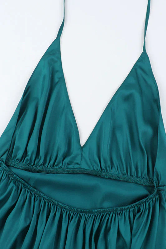 Satin V-Neck Waist-Cinching Split Dress Party Dress - Image 2