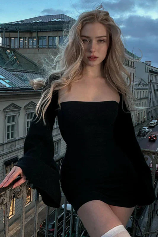 Fuzzy Knit Bustier Dress With Long Sleeve Cardigan Set Party Dress - Image 4