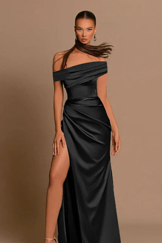 Silk Gloss Off-Shoulder Split Party Dress - Image 3
