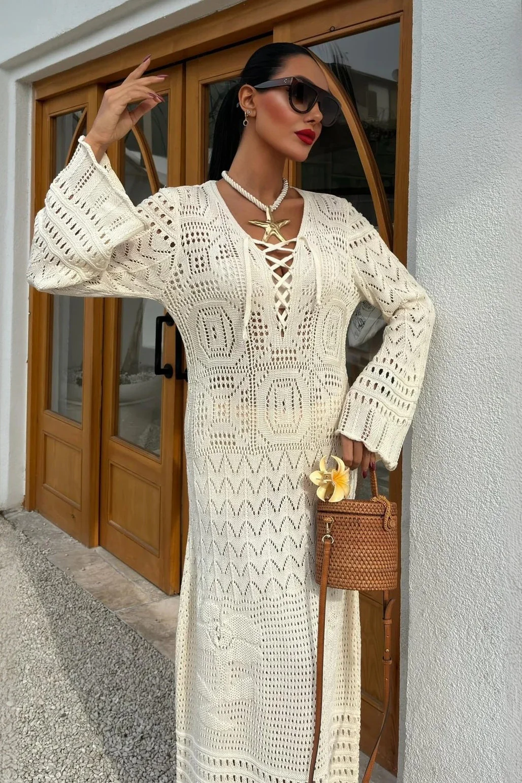 Chic Knit Hollow Bodycon Boho Dress - Image 2